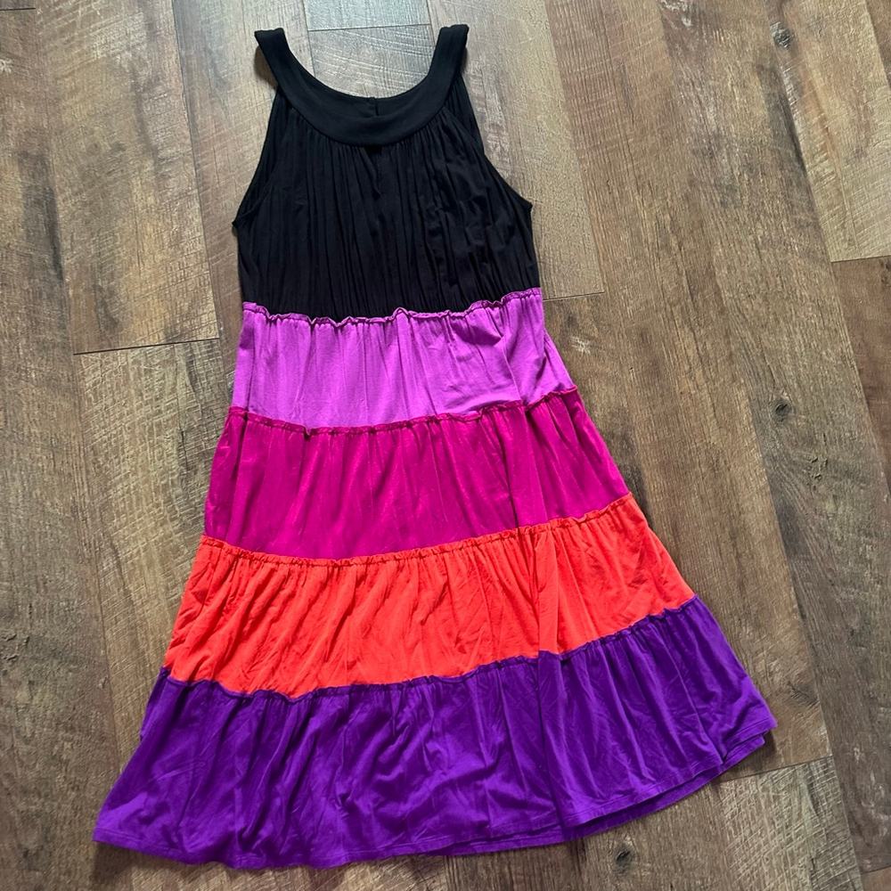 Women's Sangria Tiered Sleeveless Dress M Black Purple Pink Orange